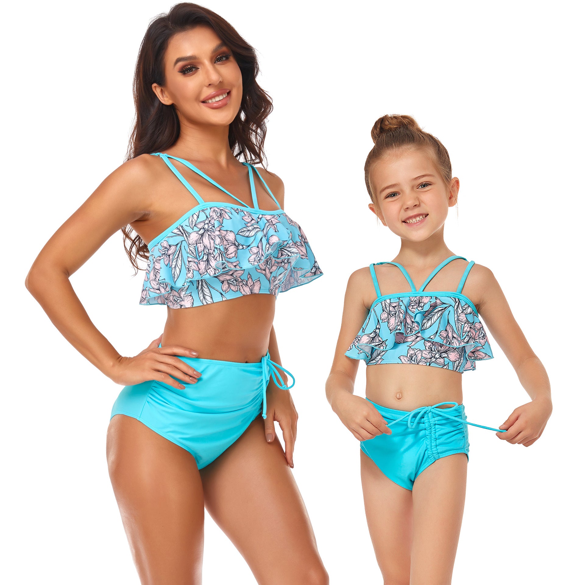 Venta al por mayor Traje de baño de nylon con volantes para padres e hijos